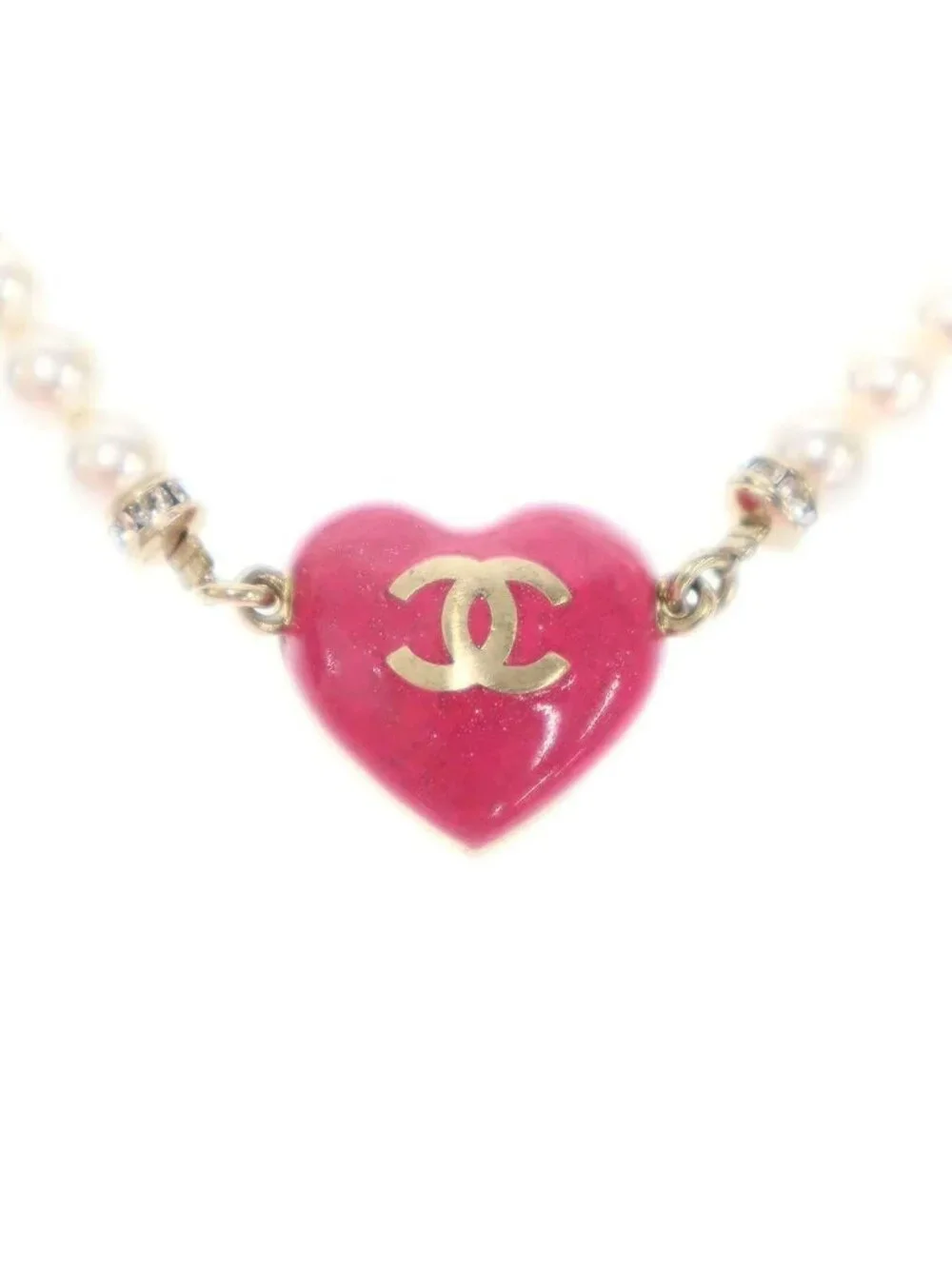 Chanel CC Logo Heart Pearl Bracelet Pink Gold
